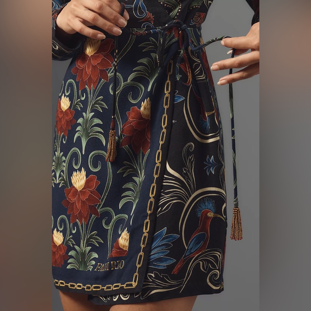 NWT Farm Rio x Anthropologie Mixed Arabesque Scarves Wrap Mini Dress - Picture 3 of 12